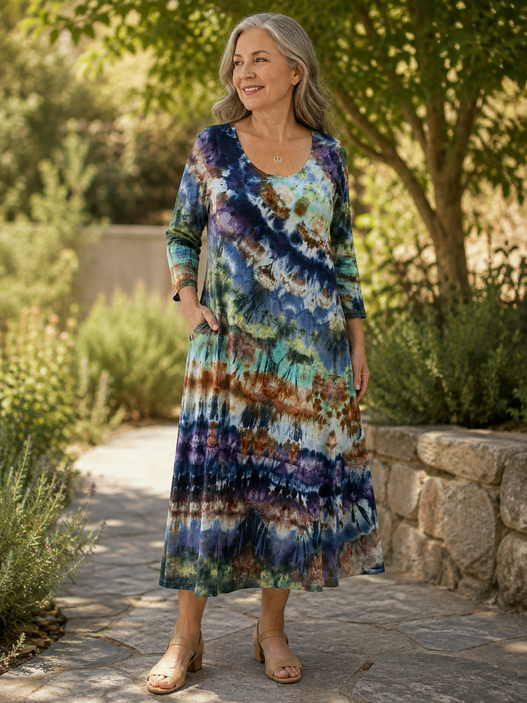Long Sleeve Maxi Dress - Kelp Forest Tide- (Small)