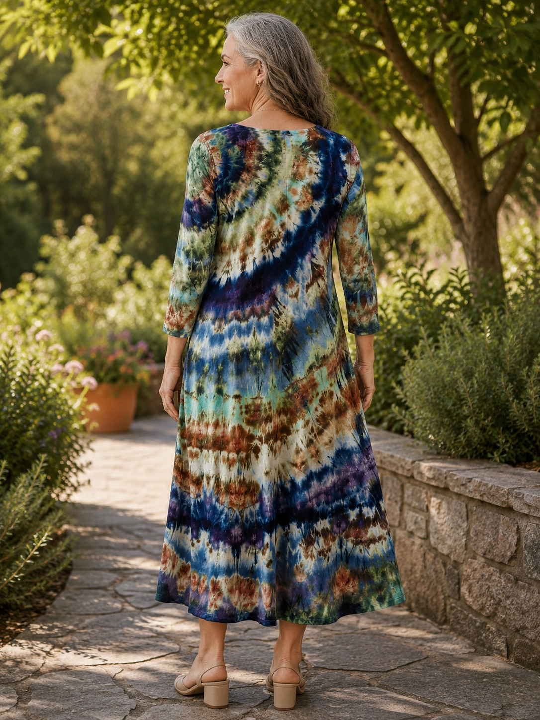 Long Sleeve Maxi Dress - Kelp Forest Tide- (Small)