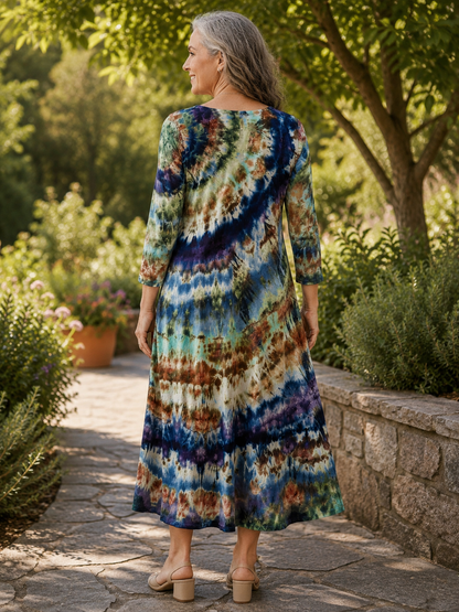 Long Sleeve Maxi Dress - Kelp Forest Tide- (Small)
