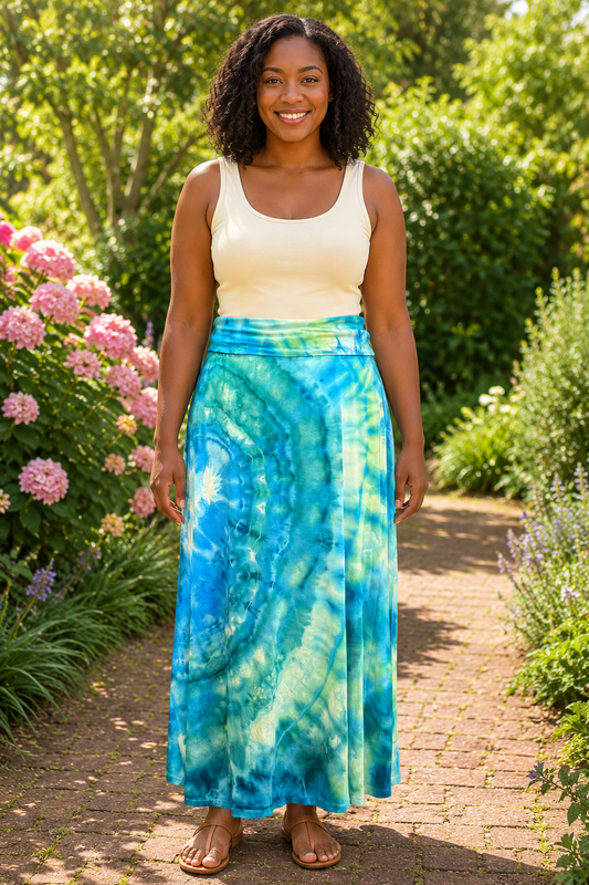 Ocean Spirit – Hand Dyed Boho Maxi Skirt (Size XXL)