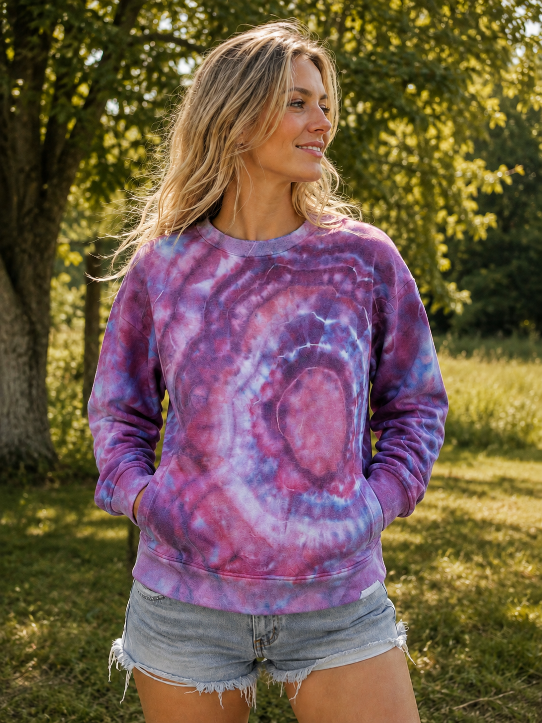 Crewneck Sweatshirt w/ pockets Plum Aura Ripple (XL)